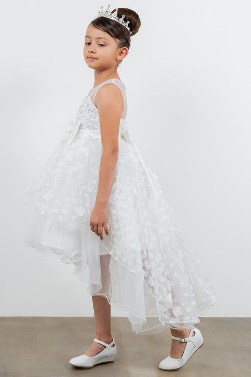Girls Illusion Princess Top 3D Flower High Low Skirt Flower Girl Dress 2-12
